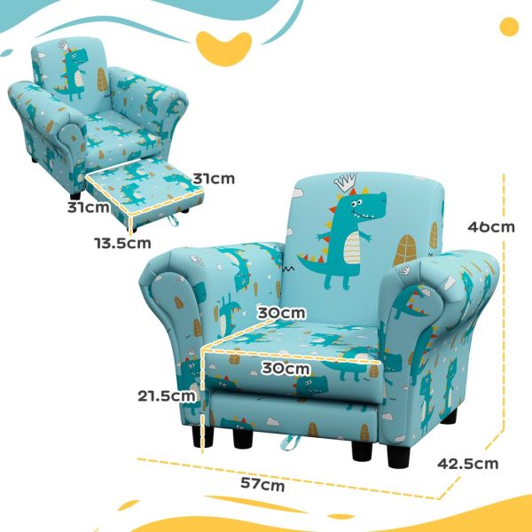 AIYAPLAY 2 Piece Kids Sofa Set with Dinosaur Design, for Nursery, Blue - Image 5