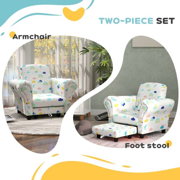 AIYAPLAY 2 Piece Kids Sofa Set with Cloud Design, for Nursery, White - Image 3