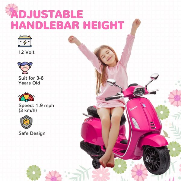 AIYAPLAY Vespa Licensed 12V Kids Electric Motorbike w/ 2 Training Wheels - Pink - Image 3