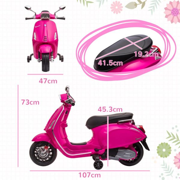 AIYAPLAY Vespa Licensed 12V Kids Electric Motorbike w/ 2 Training Wheels - Pink - Image 5