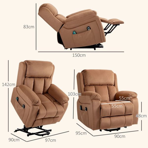 HOMCOM Lift Chair Riser and Recliner Chair with Vibration Massage, Heat, Brown - Image 3