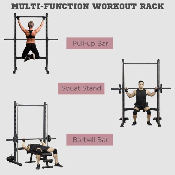 HOMCOM Adjustable Squat Rack with Pull Up Bar and Barbell Bar for Home Gym - Image 3