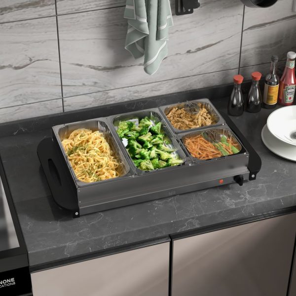 HOMCOM 4 Tray Electric Food Warmer Buffet Server with Adjustable Temp 300W - Image 2