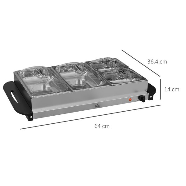HOMCOM 4 Tray Electric Food Warmer Buffet Server with Adjustable Temp 300W - Image 3