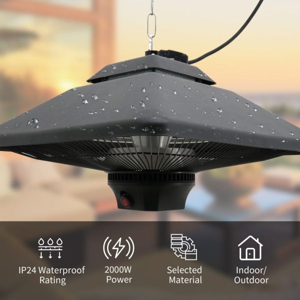 Outsunny 2kw Electric Heater LED Halogen Heating Hanging Light Outdoor Remote - Image 4