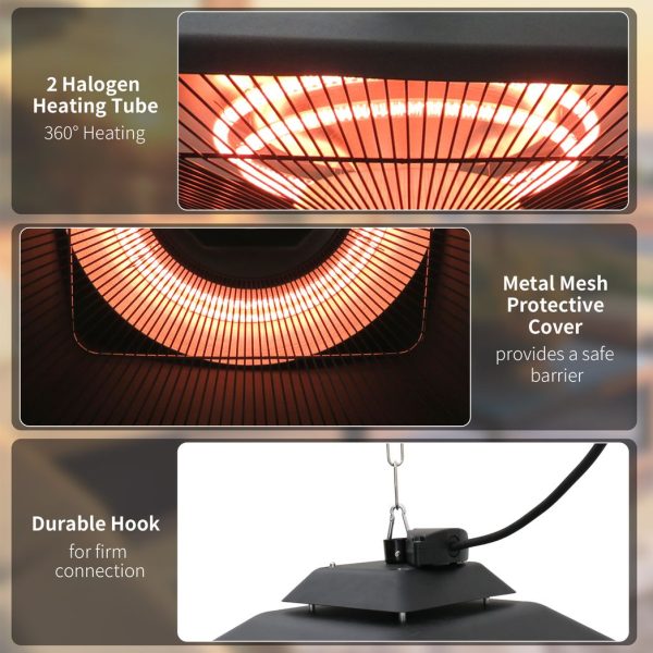 Outsunny 2kw Electric Heater LED Halogen Heating Hanging Light Outdoor Remote - Image 6