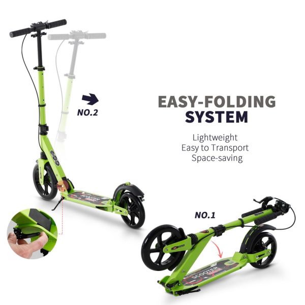 HOMCOM Teens Adult Kick Scooter Fold Adjust 14+ w/ Dual Brake System - Image 4