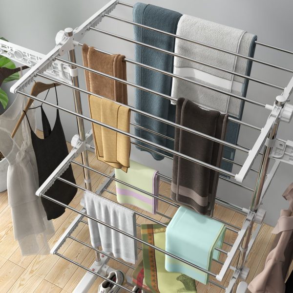 HOMCOM 3 Layer Folding Cloth Hanger Stand Towel Hanging Dryer Rack Holding Airer - Image 8