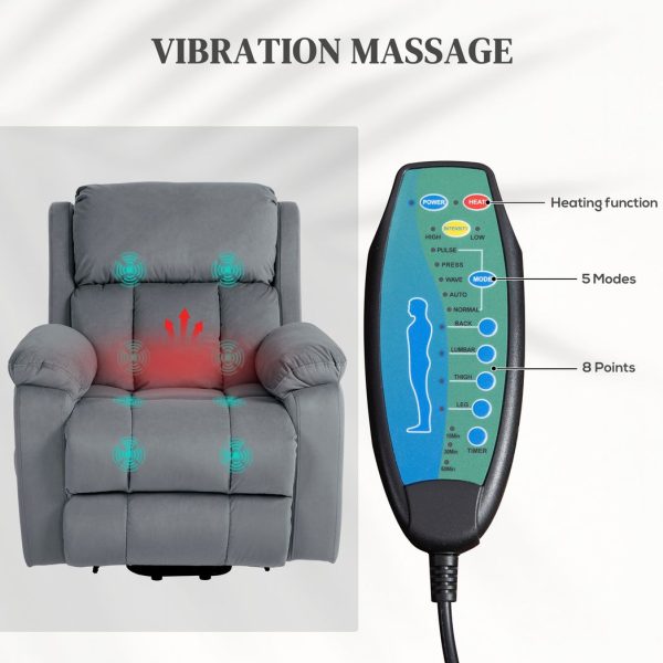 HOMCOM Lift Chair Riser and Recliner Chair with Vibration Massage, Heat, Grey - Image 5