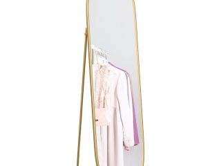HOMCOM Oval Full Length Mirror with Metal Frame Hanging or Leaning Gold Tone