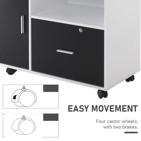 HOMCOM Mobile Office File Cabinet Printer Table with Lockable Drawer and Shelf - Image 7