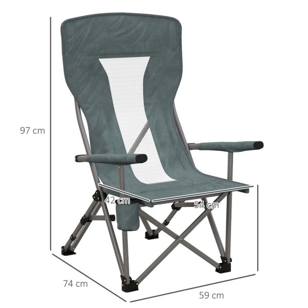 Outsunny Folding Camping Chair High Back Camping Fishing Chair w/ Cup Holder - Image 5
