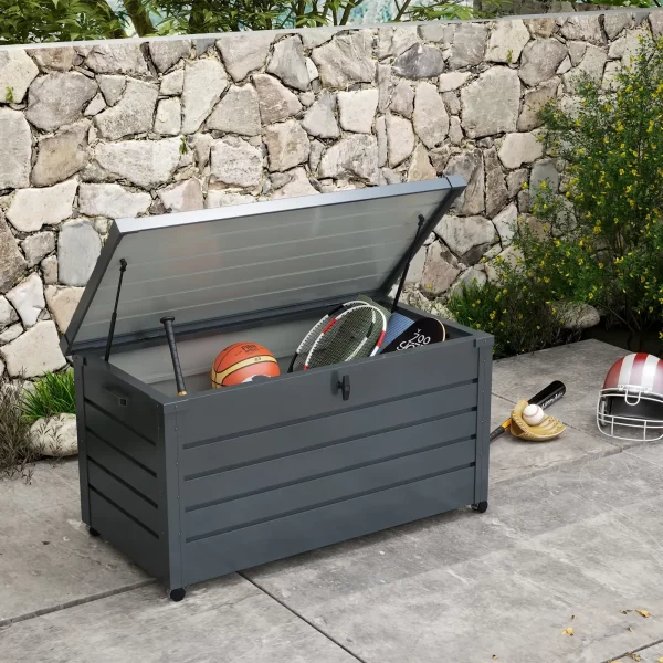 Outsunny 331L Outdoor Storage Box Waterproof with Wheels and Lock - Image 2