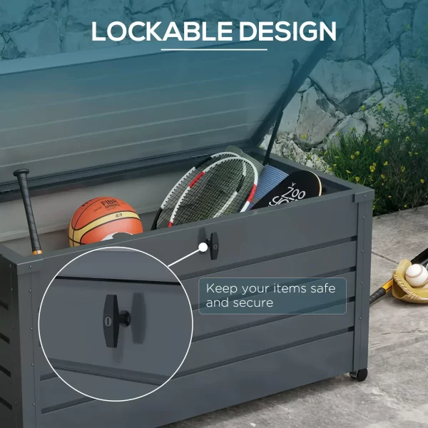 Outsunny 331L Outdoor Storage Box Waterproof with Wheels and Lock - Image 7