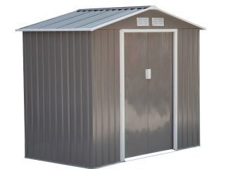 Lockable Garden Shed Large Patio Roofed Tool Metal Storage  Sheds Box Khaki