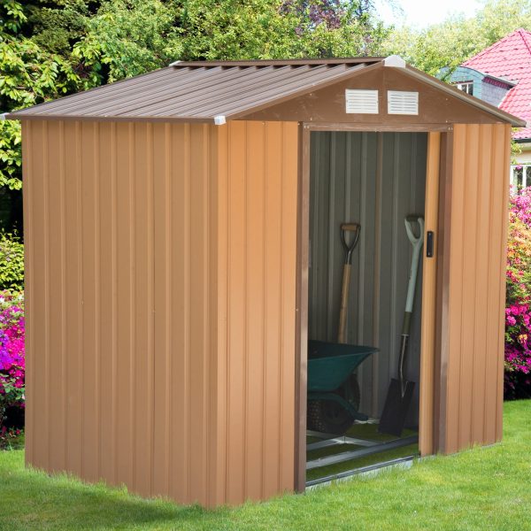 Lockable Garden Shed Large Patio Roofed Tool Metal Storage  Sheds Box Khaki - Image 2