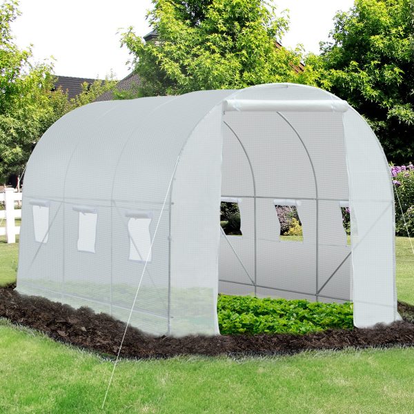 Large Galvanized Steel Frame Outdoor Walk-In Poly Tunnel Garden Greenhouse-White - Image 2