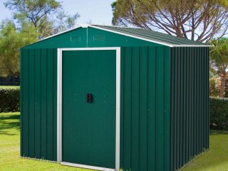 Outdoor Garden Roofed Metal Storage Shed Tool Box Ventilation & Sliding Doors