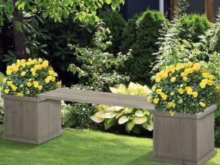 Wooden Garden Planter & Bench Combination Garden Raised Bed Patio Park Grey