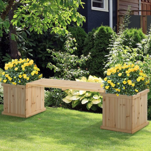 Wooden Garden Planter & Bench Combination Garden Raised Bed Patio Park Grey - Image 2