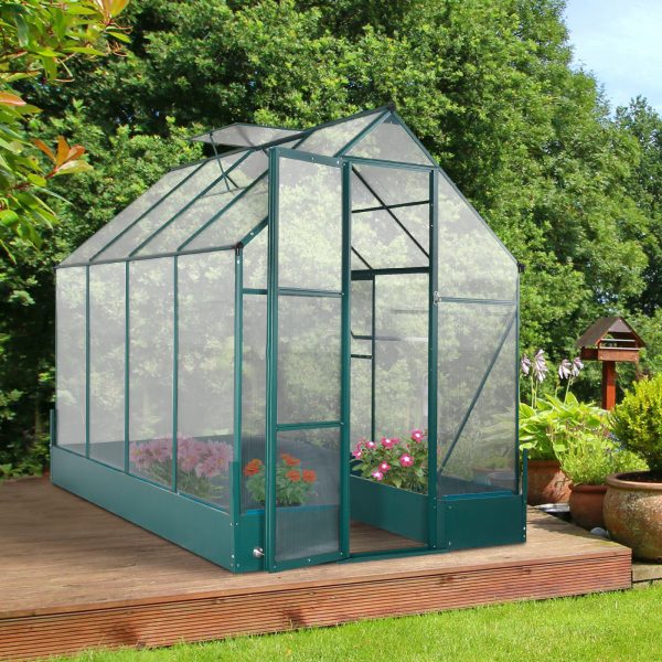 Garden Walk-in Aluminium Greenhouse Polycarbonate with Plant Bed - Image 2