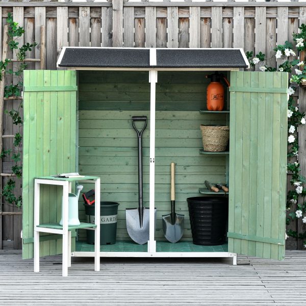 Garden Wood Storage Shed Storage Table, Asphalt Roof Storage Tool Organizer - Image 4