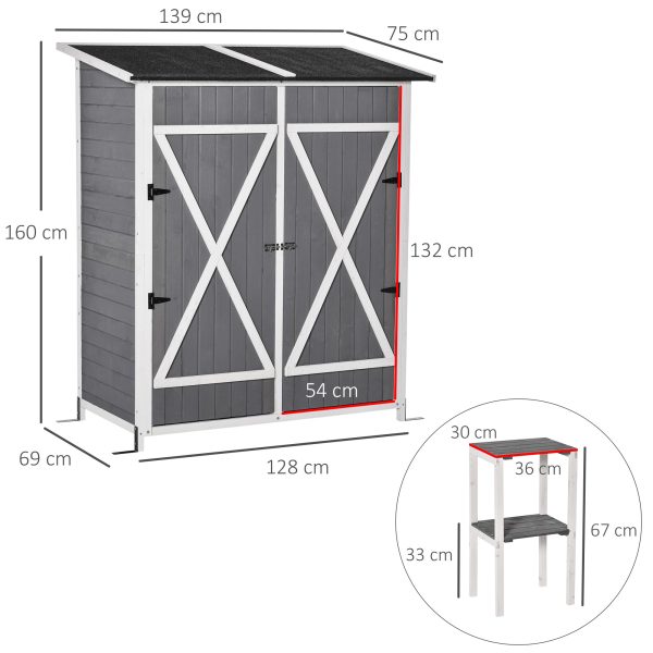 Garden Wood Storage Shed Storage Table, Asphalt Roof Storage Tool Organizer - Image 7