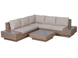 4Pcs Rattan Sofa Garden Set Coffee Table Chairs Loveseat Outdoor w/ Cushion