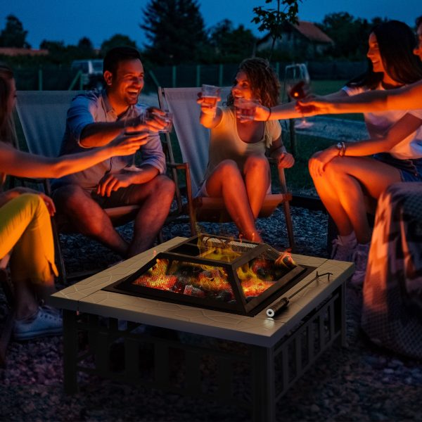 Outsunny Fire Pit, Square Shape, W/Waterproof Cover-Black/Grey - Image 2