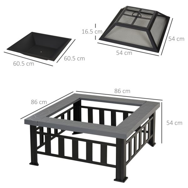 Outsunny Fire Pit, Square Shape, W/Waterproof Cover-Black/Grey - Image 3