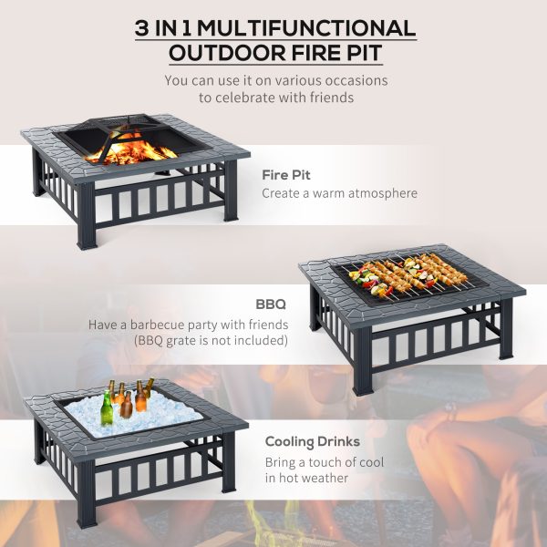 Outsunny Fire Pit, Square Shape, W/Waterproof Cover-Black/Grey - Image 4