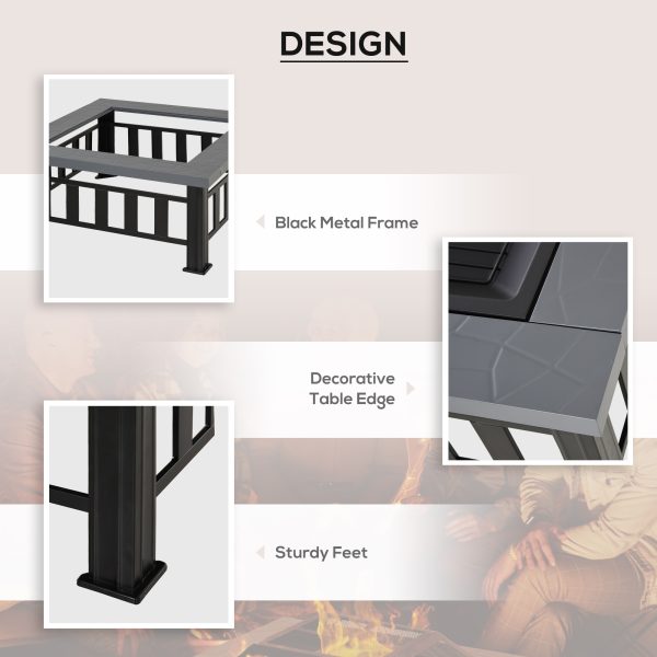 Outsunny Fire Pit, Square Shape, W/Waterproof Cover-Black/Grey - Image 6