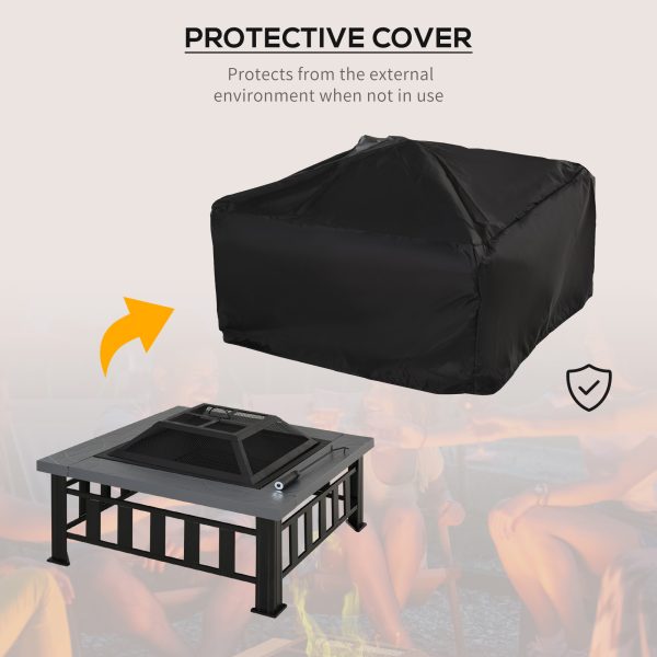 Outsunny Fire Pit, Square Shape, W/Waterproof Cover-Black/Grey - Image 7