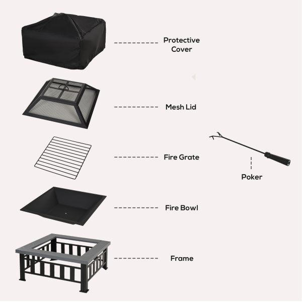 Outsunny Fire Pit, Square Shape, W/Waterproof Cover-Black/Grey - Image 8