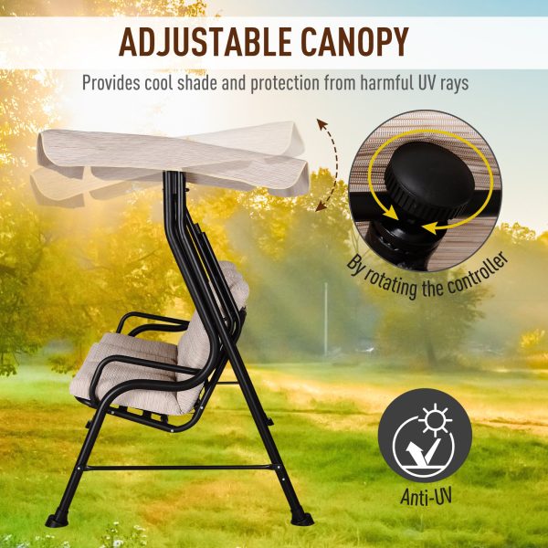Steel Frame 3-Seater Outdoor Garden Swing Chair w/ Canopy Beige - Image 4