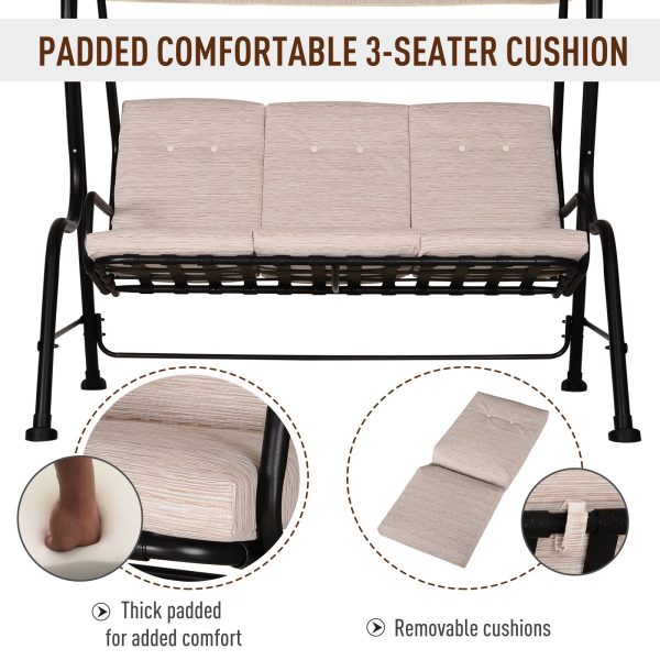 Steel Frame 3-Seater Outdoor Garden Swing Chair w/ Canopy Beige - Image 5