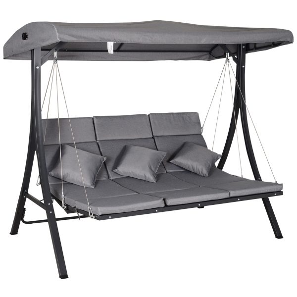 Steel Pipe 3-Seater Outdoor Garden Recliner Swing Chair Grey - Image 3