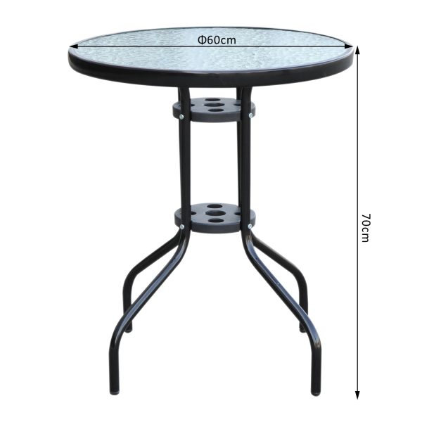 60 70H cm Round Metal Table, Tempered Glass-Black - Image 2