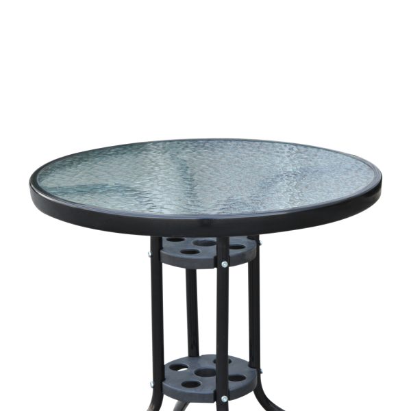 60 70H cm Round Metal Table, Tempered Glass-Black - Image 3