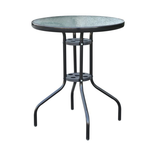60 70H cm Round Metal Table, Tempered Glass-Black - Image 5