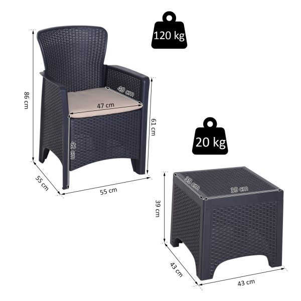 3-PCS Garden Coffee Set Rattan Chair with Coffee Table Cushion High Load Patio - Image 2