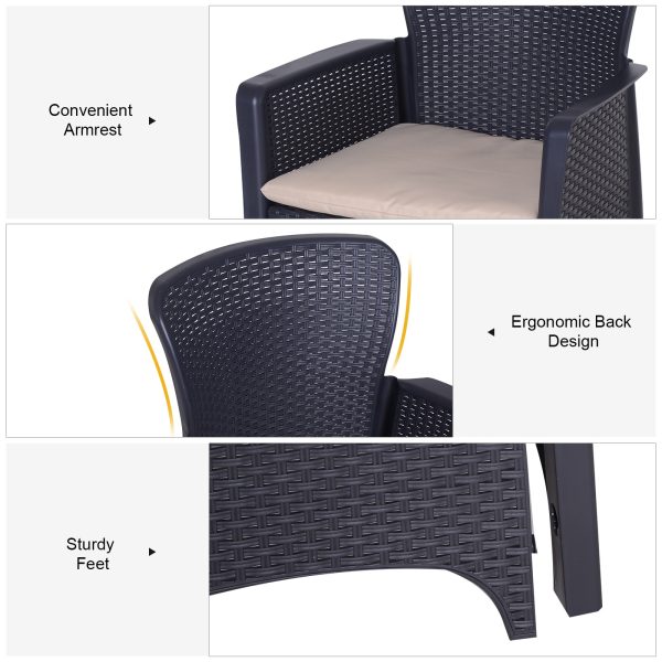 3-PCS Garden Coffee Set Rattan Chair with Coffee Table Cushion High Load Patio - Image 3
