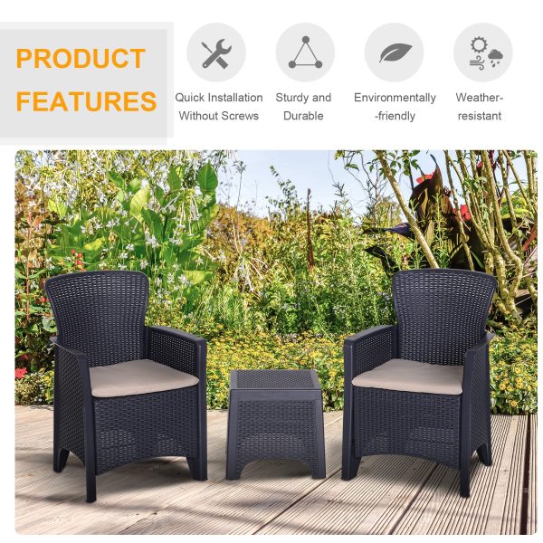 3-PCS Garden Coffee Set Rattan Chair with Coffee Table Cushion High Load Patio - Image 5