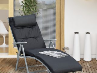 Steel Frame Outdoor Garden Padded Sun Lounger w/ Pillow Black