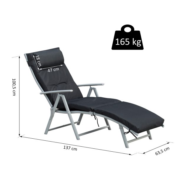 Steel Frame Outdoor Garden Padded Sun Lounger w/ Pillow Black - Image 2