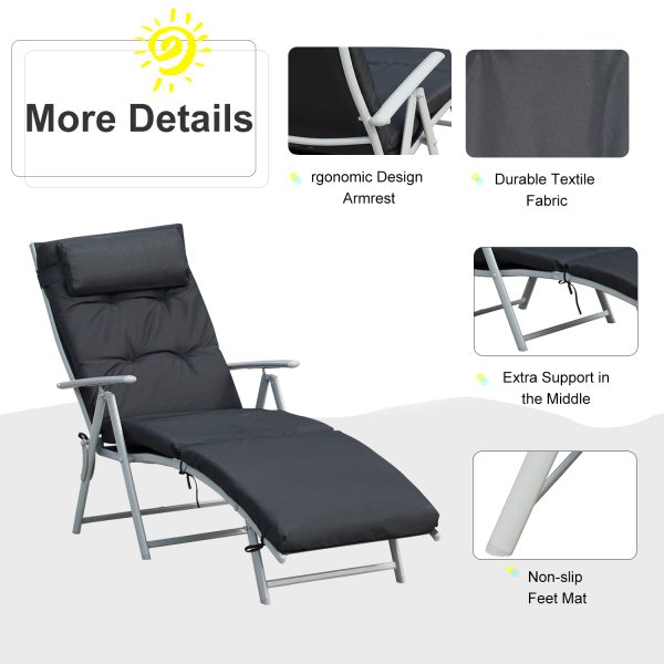 Steel Frame Outdoor Garden Padded Sun Lounger w/ Pillow Black - Image 3