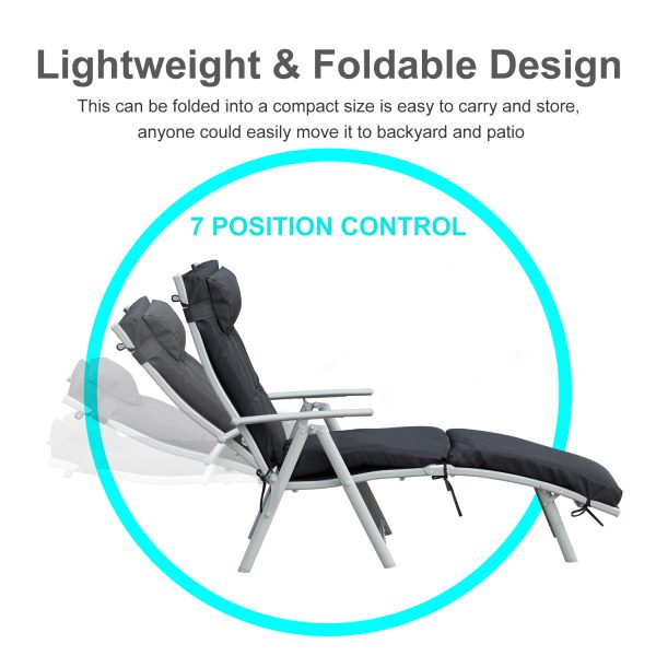 Steel Frame Outdoor Garden Padded Sun Lounger w/ Pillow Black - Image 4
