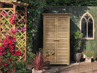 Wooden Garden Storage Shed Unit, 3-Tier Shelves Tool Cabinet Organizer