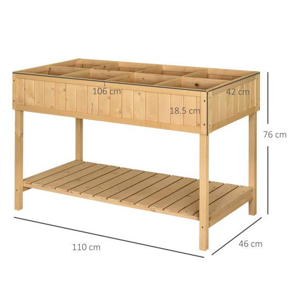 Fir Wood Raised Rectangular 8 Compartment Plant Stand Oak Tone - Image 2