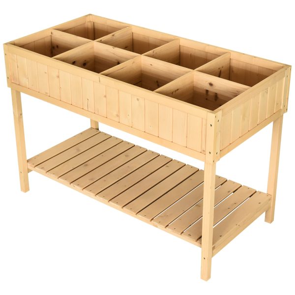 Fir Wood Raised Rectangular 8 Compartment Plant Stand Oak Tone - Image 3